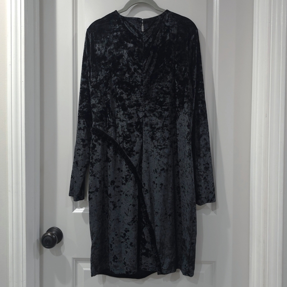 MICHAEL Michael Kors Crushed Black Velvet Bodycon Long Sleeve Dress, Ruffles, XL - Picture 12 of 15